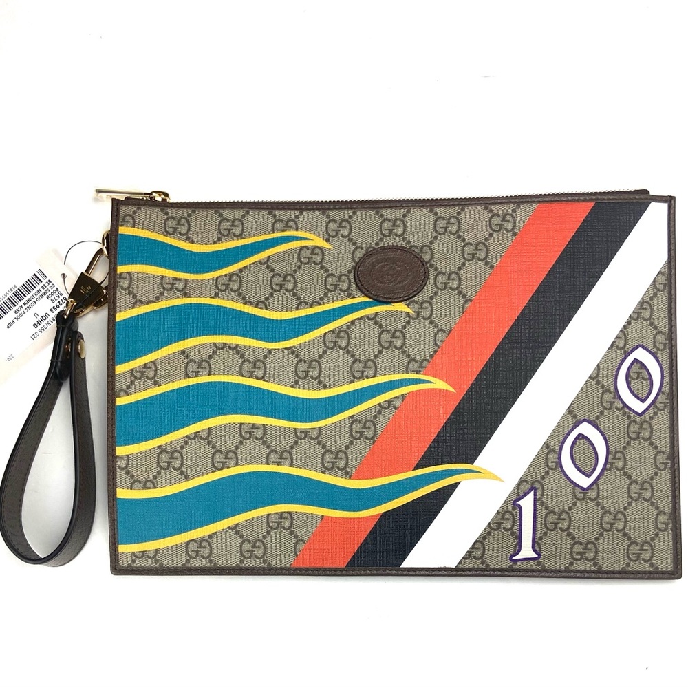 Gucci #672953 GG Supreme "100th Gucci Anniversary" Zip Top Clutch/Pouch, NWT